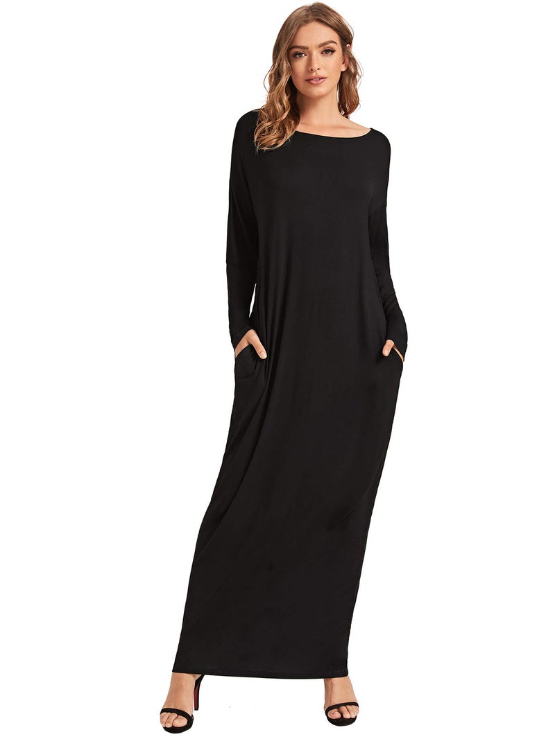 Verdusa Women's Long Sleeve Pocketed Loose Long Maxi Dress Black XL - Image 2